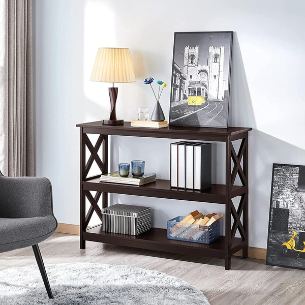Espresso 3-Tier Console Table With Storage Shelves