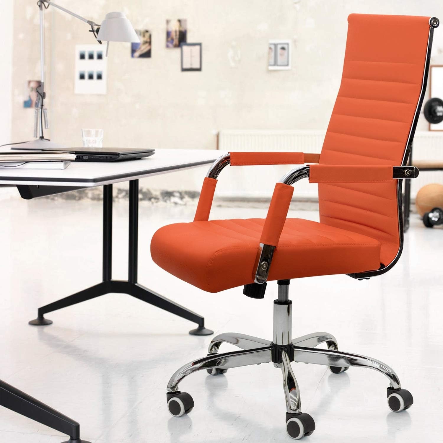 Orange Ribbed Leather Office Desk Chair Adjustable Height Main image