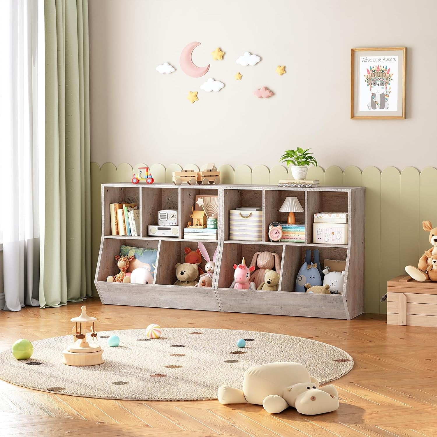 Kids Bookshelf Toy Storage Cabinet 35 Inch Long Greige Secondary image