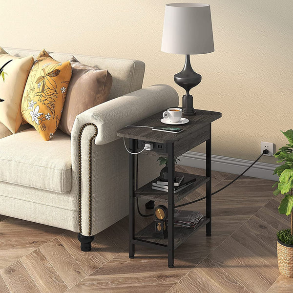 End Table With Charging Station And Flip Top Dark Grey For Small