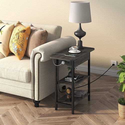 End Table With Charging Station And Flip Top Dark Grey For Small