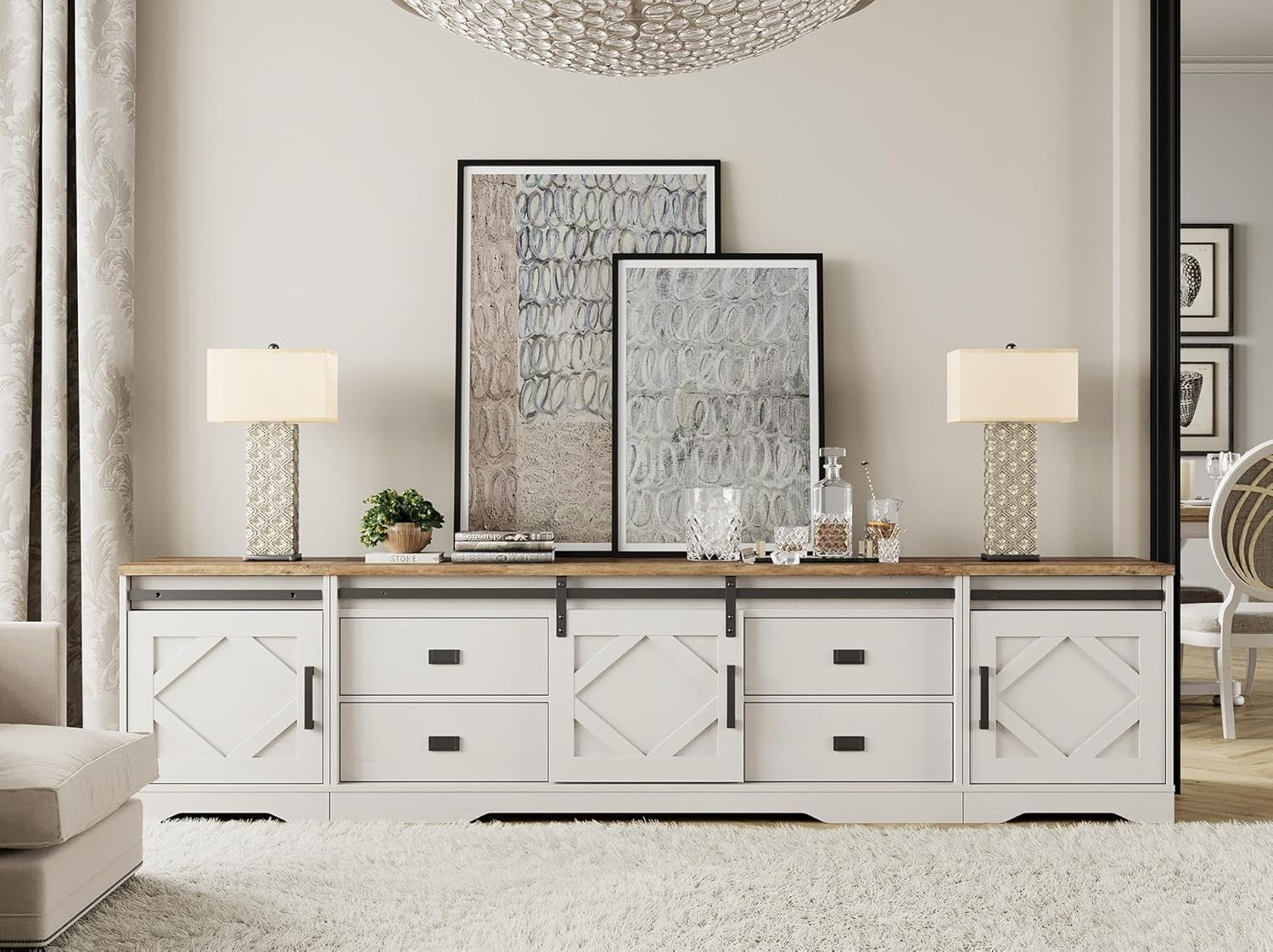 98.4 Inch Wide TV Stand Antique White For Living Room Main image