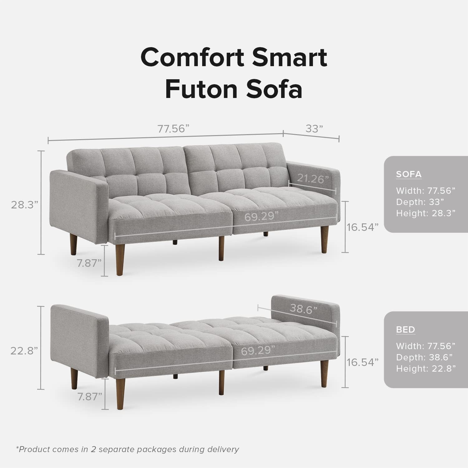 Gray Fabric Twin Futon Sofa Bed With Arms For Small Rooms Secondary image