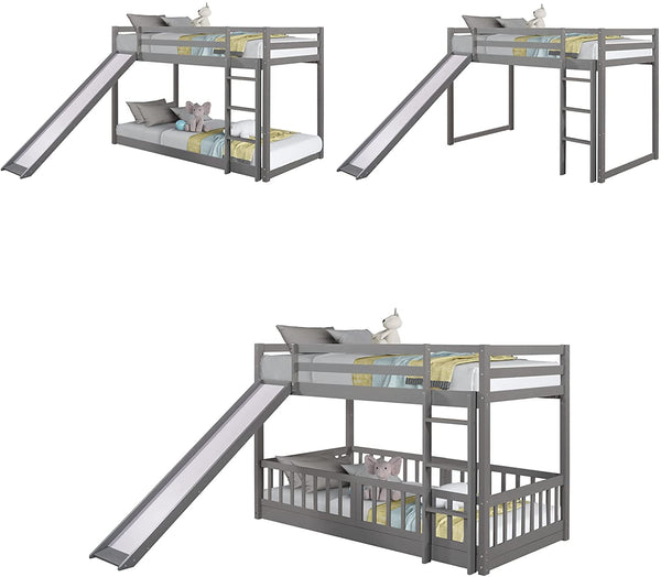 Twin Metal Bunk Bed Frame Black With Convertible Ladder