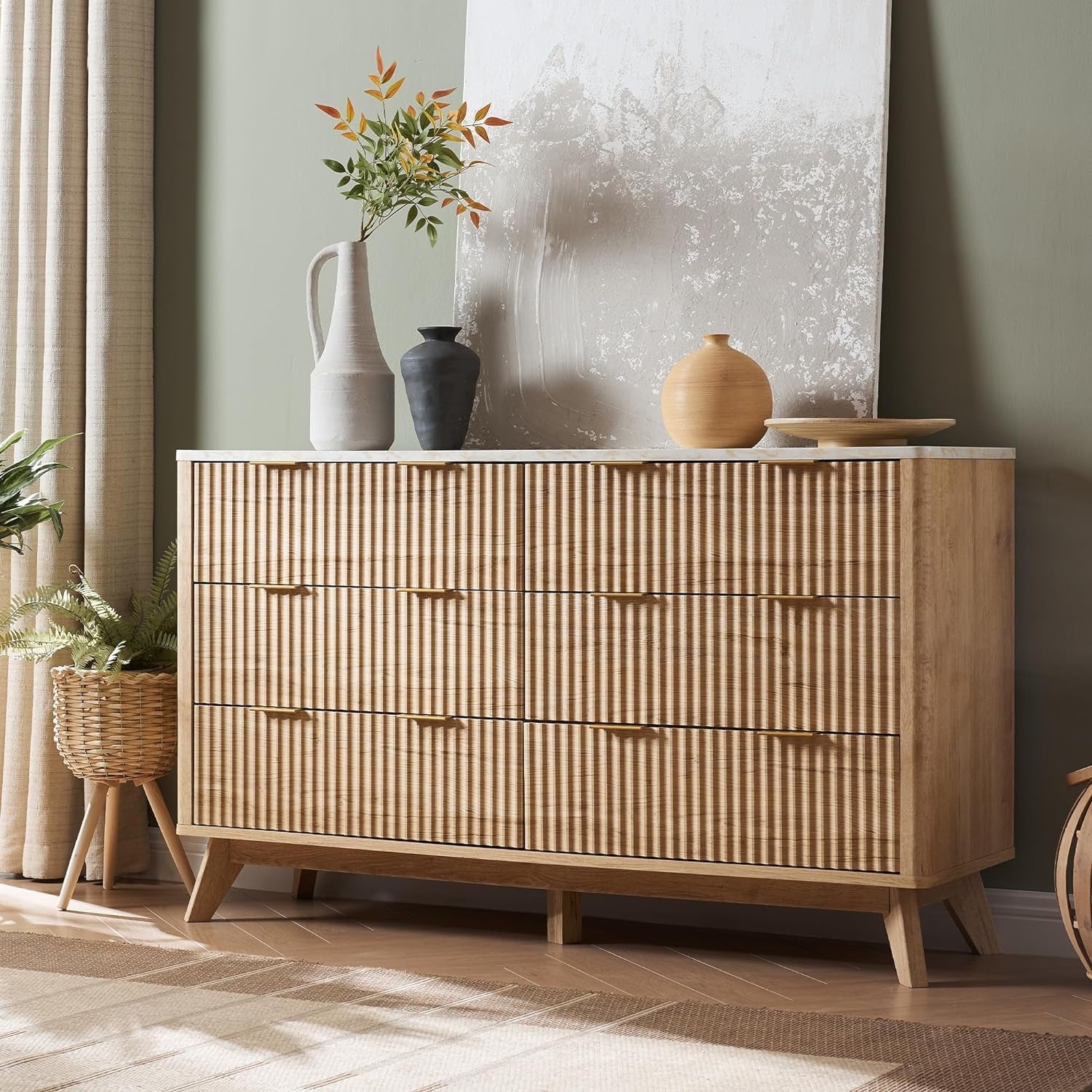 Natural Oak Dresser With Faux Marble Top Bedroom Furniture Main image