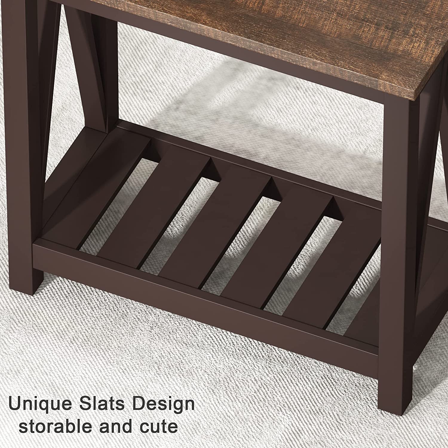 Espresso Narrow End Table With Shelf 23.6 Inch Rustic