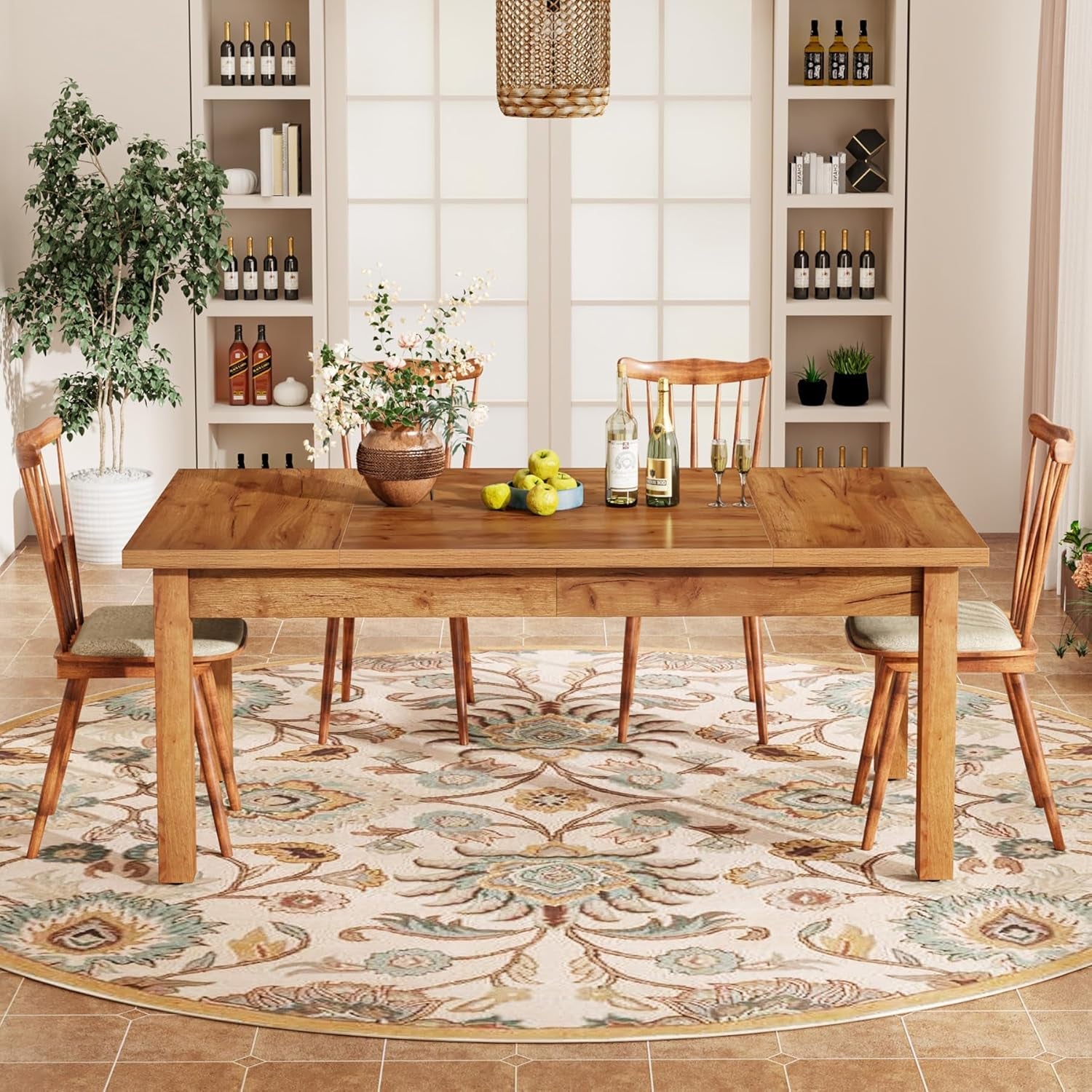 70.87 Inch Wood Dining Table Farmhouse Thickened Legs Secondary image