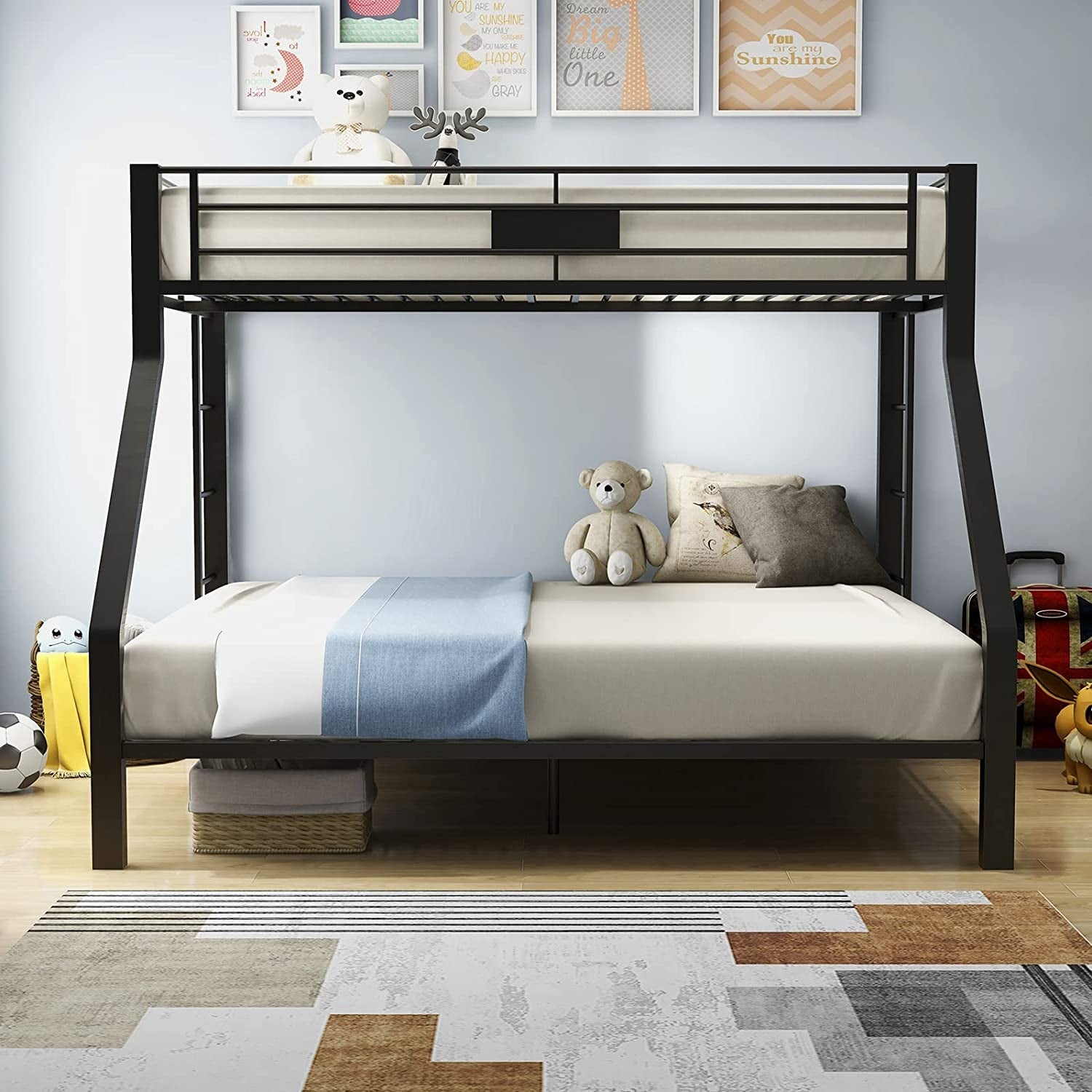 Twin XL Queen Bunk Bed In Sandy Black Finish Metal Slats Main image