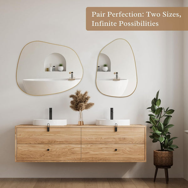 Asymmetrical Gold Mirror 28 By 20 Inches Wood Frame
