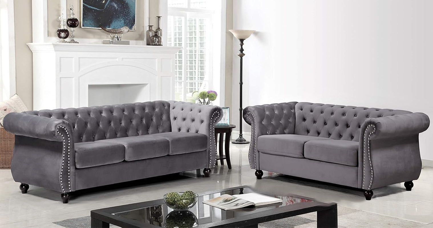 Gray Velvet Loveseat Modern Living Room Furniture Sofa Secondary image