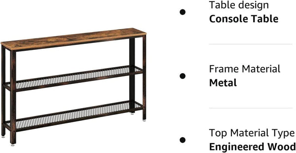 Rustic Console Table 47.25 Inch Long With Mesh Shelves