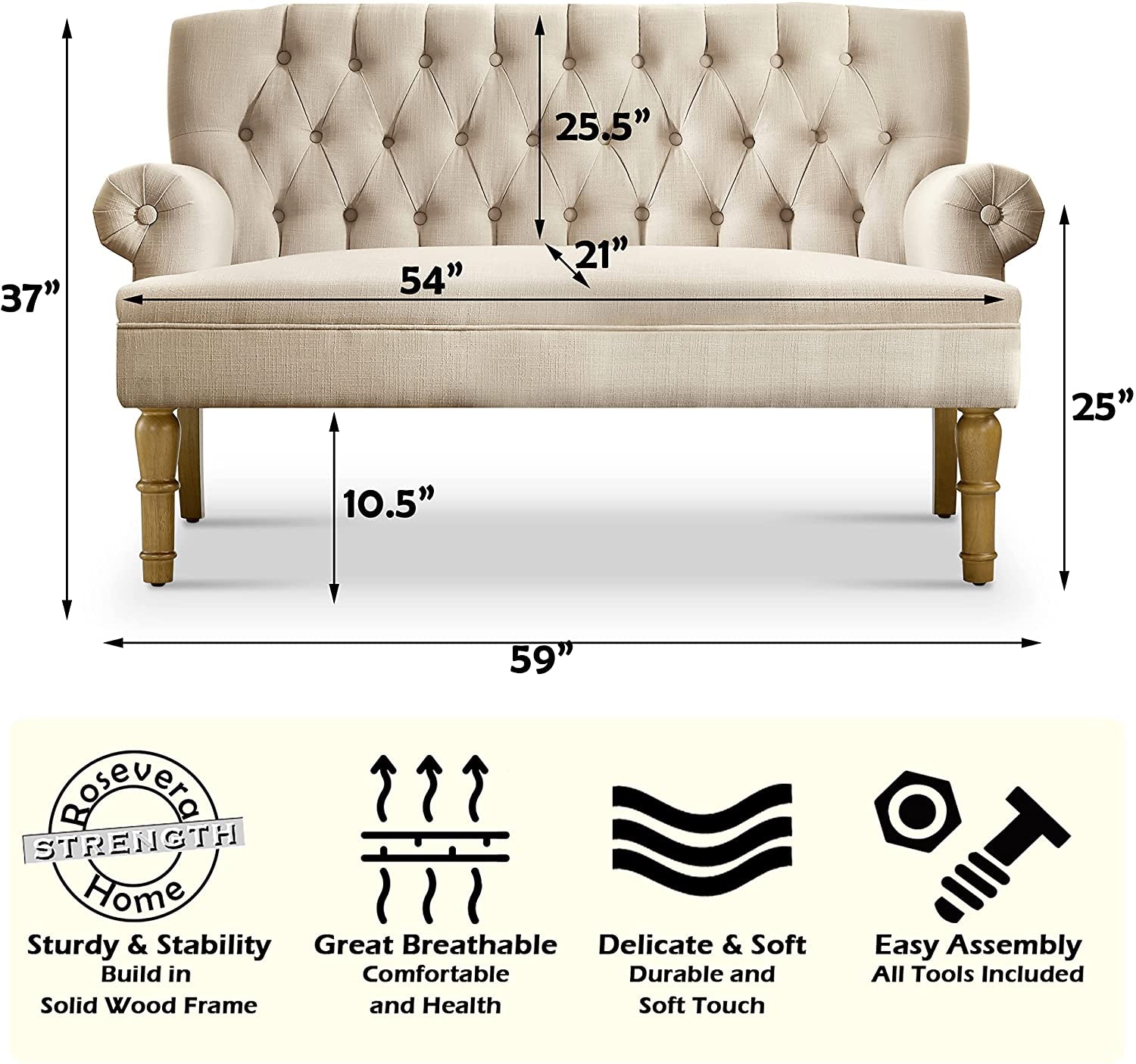 Warm Beige Loveseat Sofa Set With Tufted Back Upholstery Secondary image