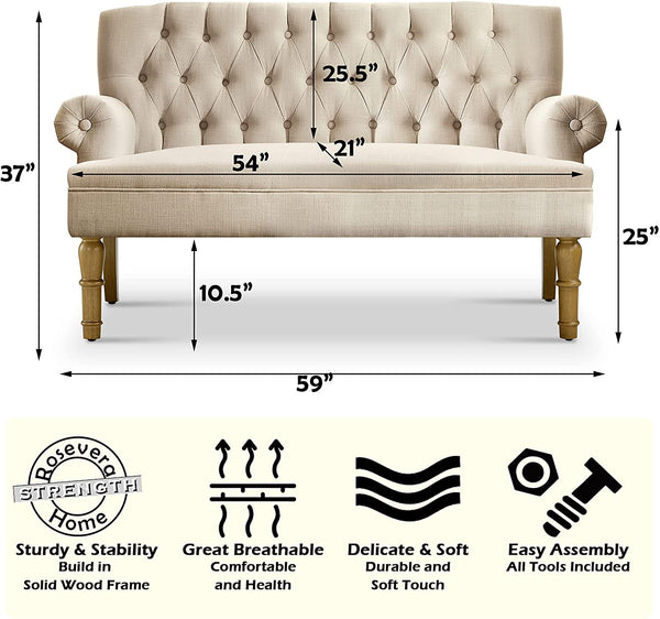 Warm Beige Loveseat Sofa Set With Tufted Back Upholstery