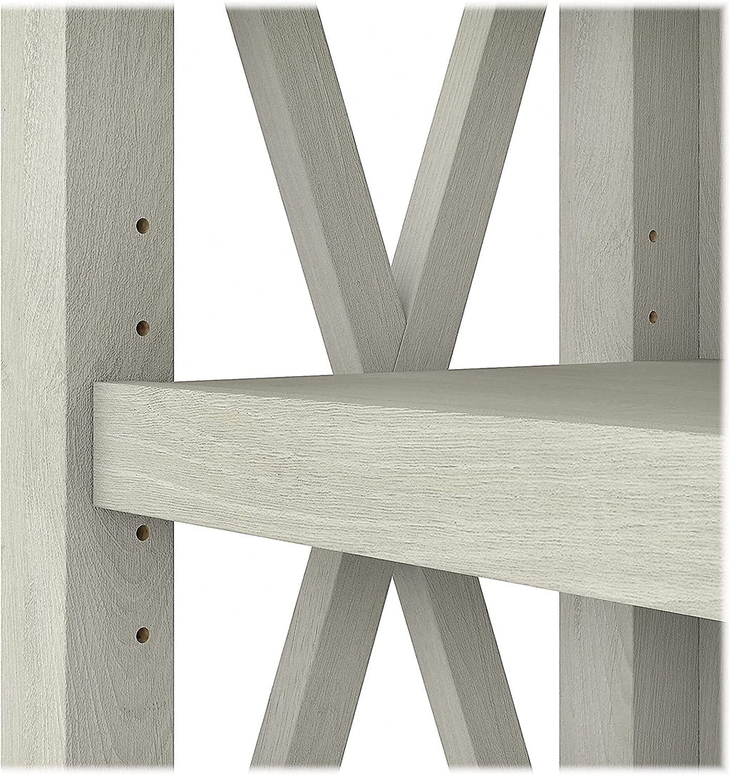 Linen White Oak 5 Shelf Bookcase Set 2 Tall 66H 32W 13D