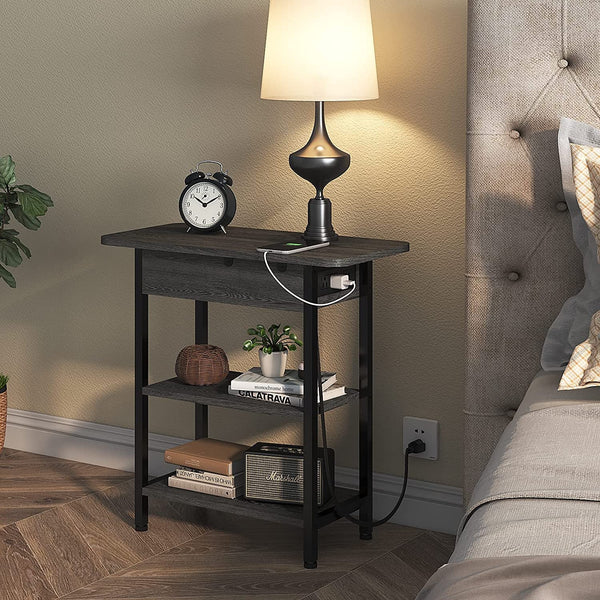 End Table With Charging Station And Flip Top Dark Grey For Small