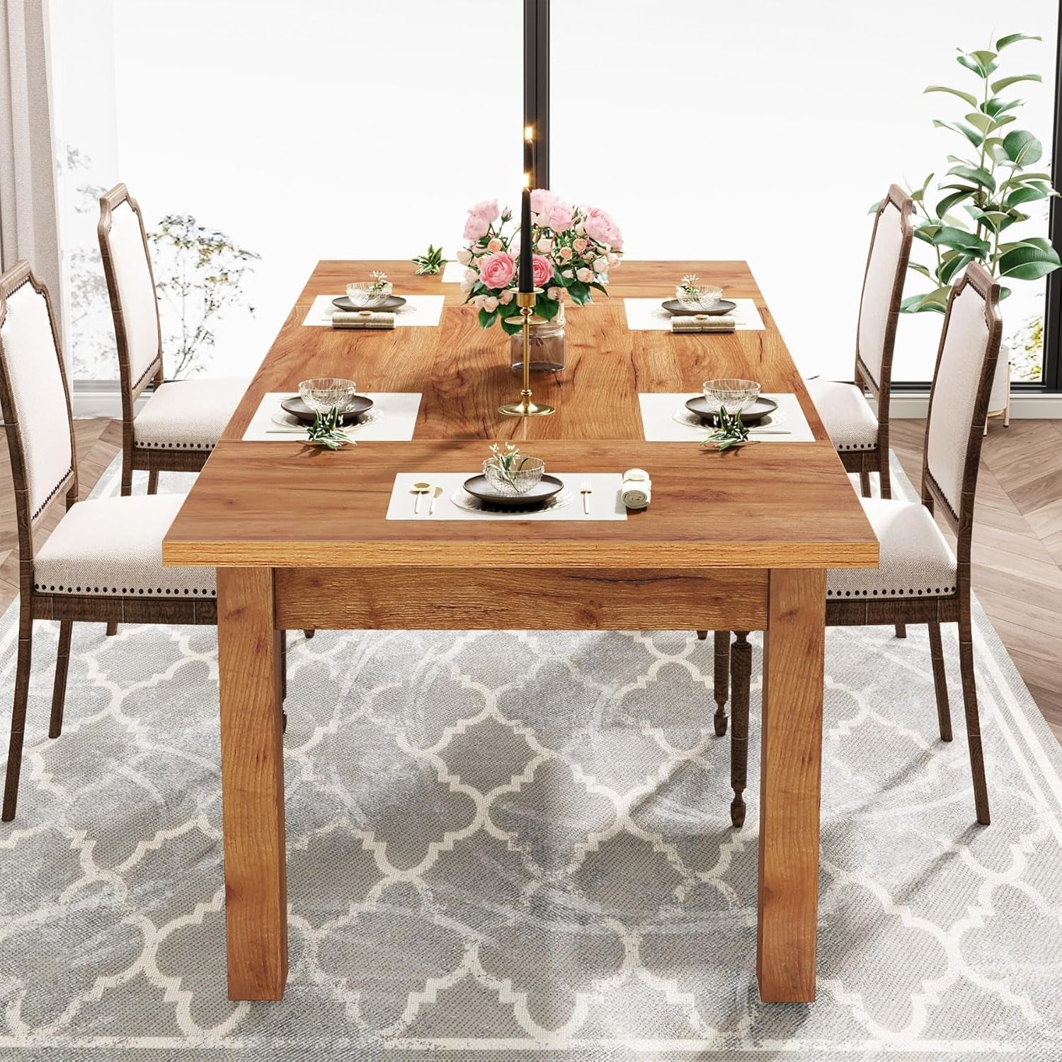 70.87 Inch Wood Dining Table Farmhouse Thickened Legs