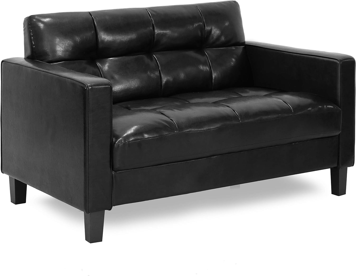 Two Seater Tufted Black Faux Leather Loveseat for Living Room Secondary image