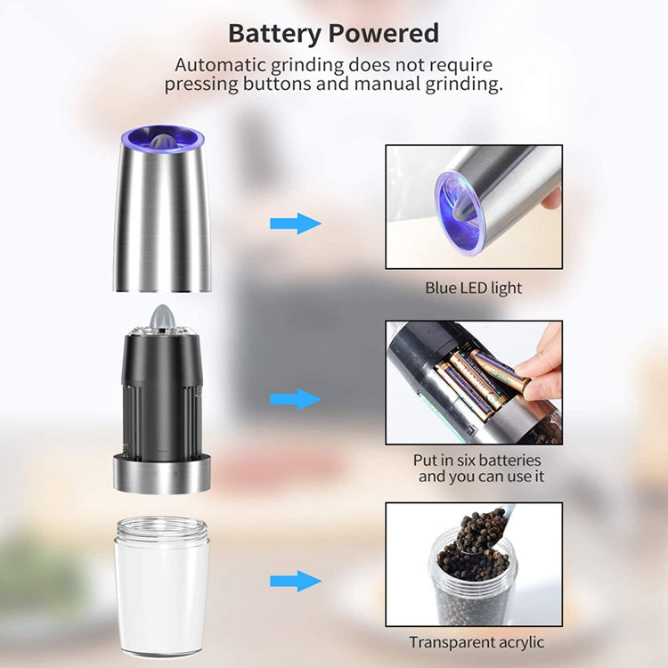Stainless Silver Automatic Salt and Pepper Electric Grinder Pair of 2 Secondary image