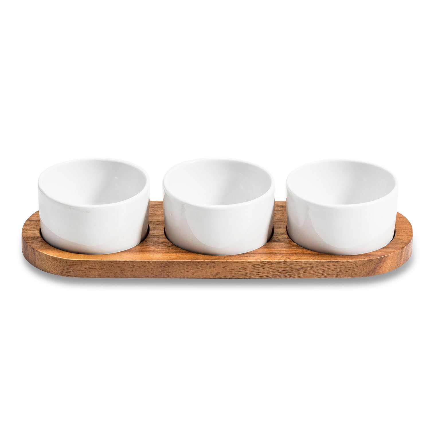Ceramic Condiment Set on Acacia Wood Base  13" x 3.75" Secondary image