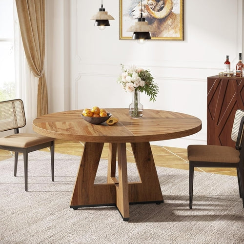 Round 47 Inch Farmhouse Dining Table For Four Kitchen Living Room Wood
