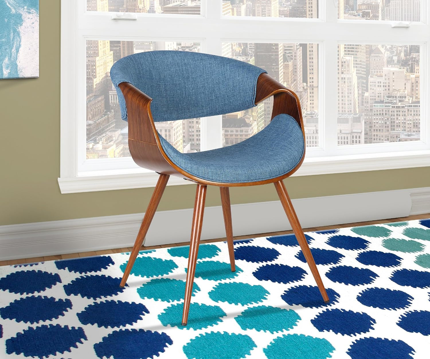 Butterfly Mid Century Modern Dining Chair Blue Upholstery Walnut Secondary image