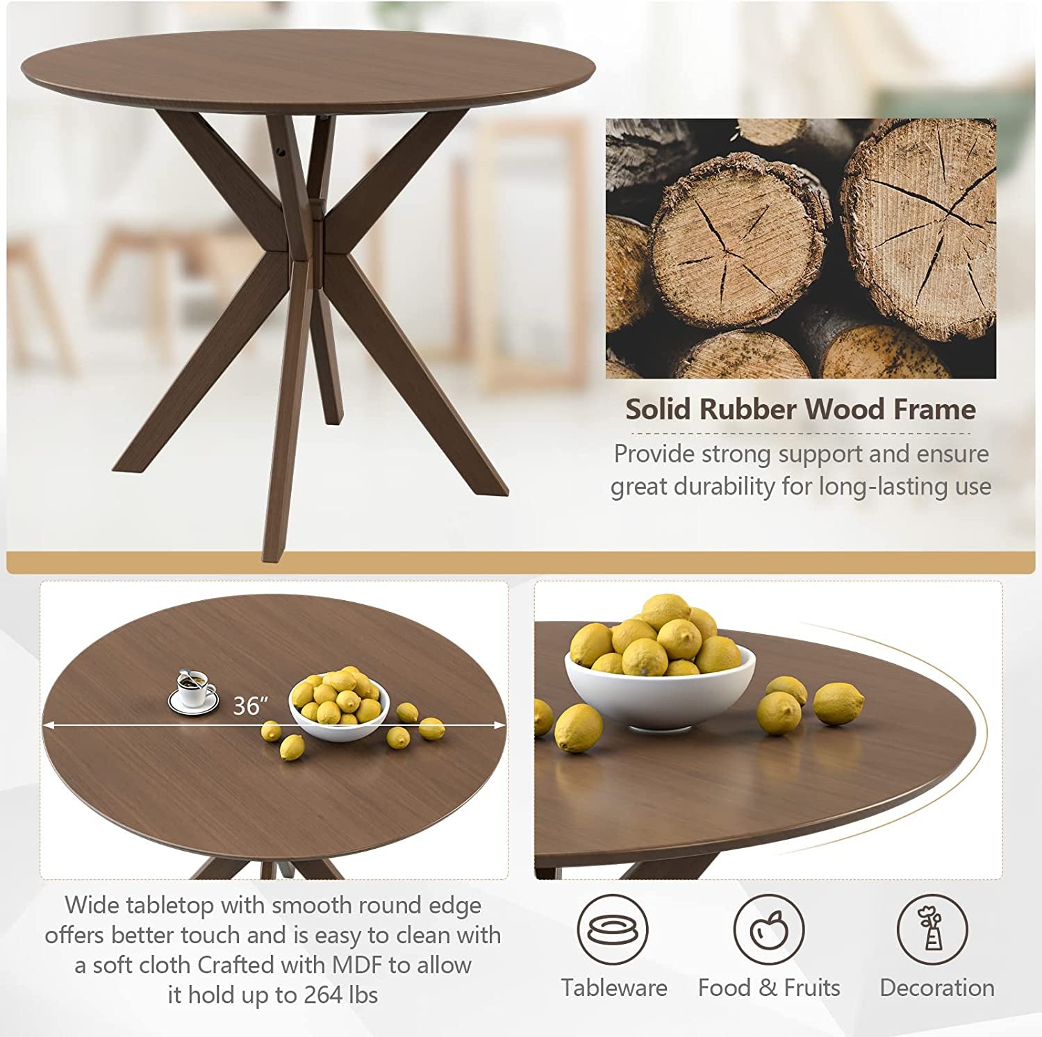 Round Dining Table Set 36 Inch With Cushioned Chairs