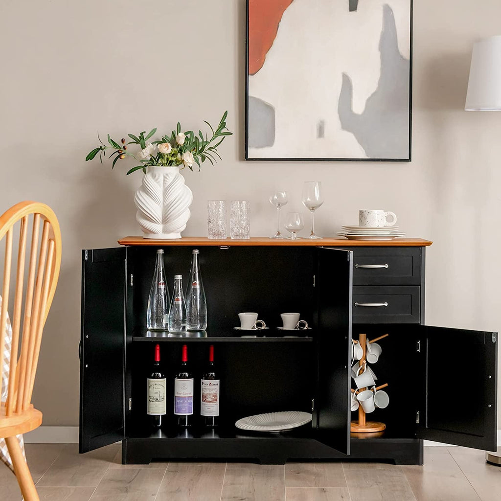 Buffet Credenza Console Table With Drawers In Oak Finish