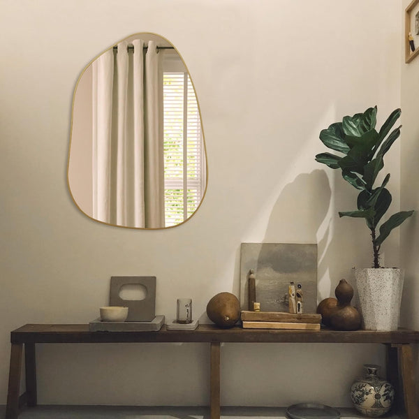 Asymmetrical Gold Mirror 28 By 20 Inches Wood Frame
