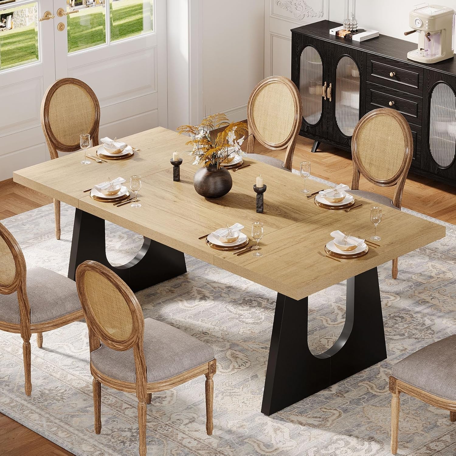 Oak And Black Rustic Dining Table 70.9 Inch For 6 To 8 People Secondary image