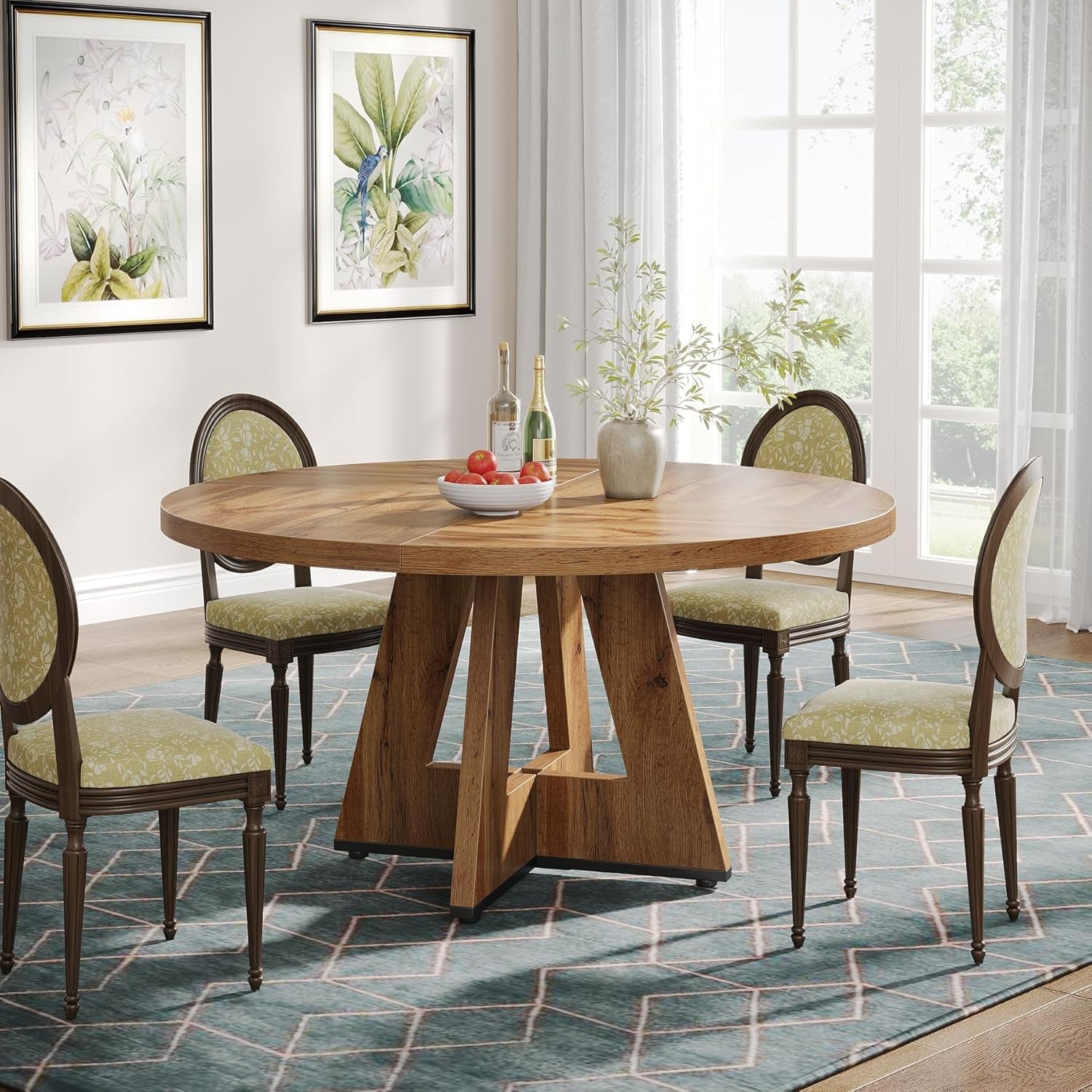 Round 47 Inch Farmhouse Dining Table For Four Kitchen Living Room Wood Secondary image
