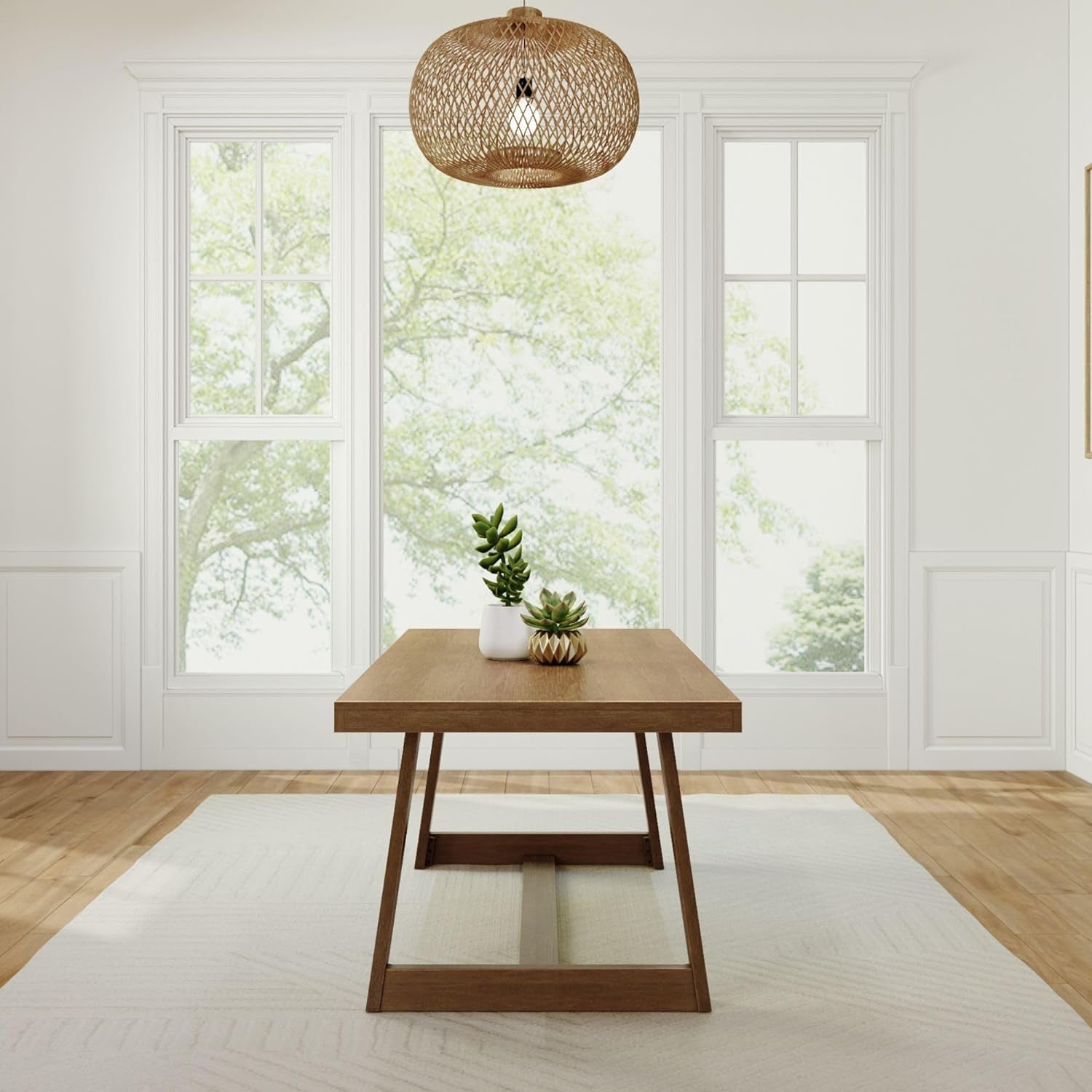 72 Inch Farmhouse Dining Table Solid Wood Rustic Kitchen Table Pecan Main image