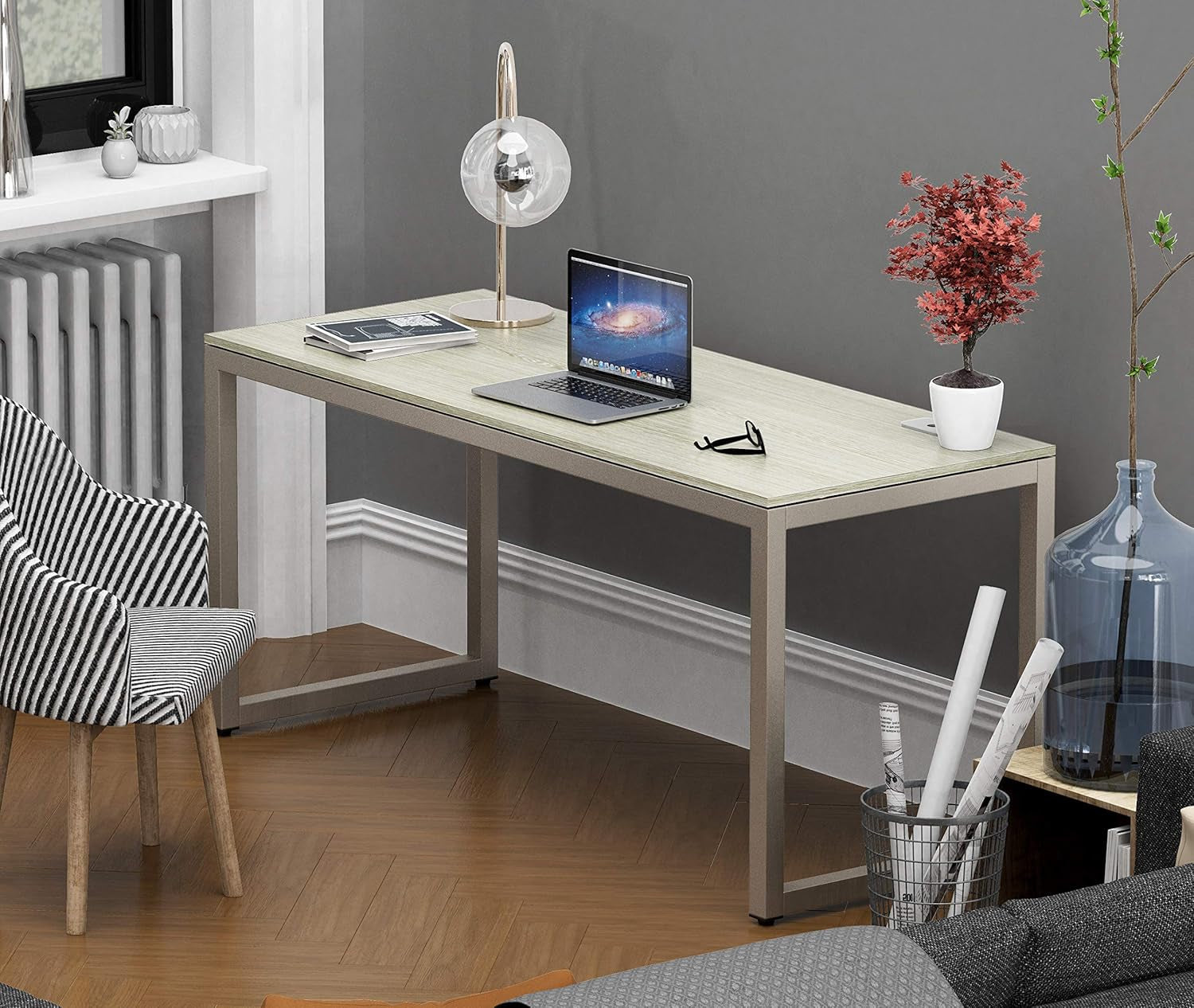55 Inch Maple Computer Desk With Grommets And Glides Main image