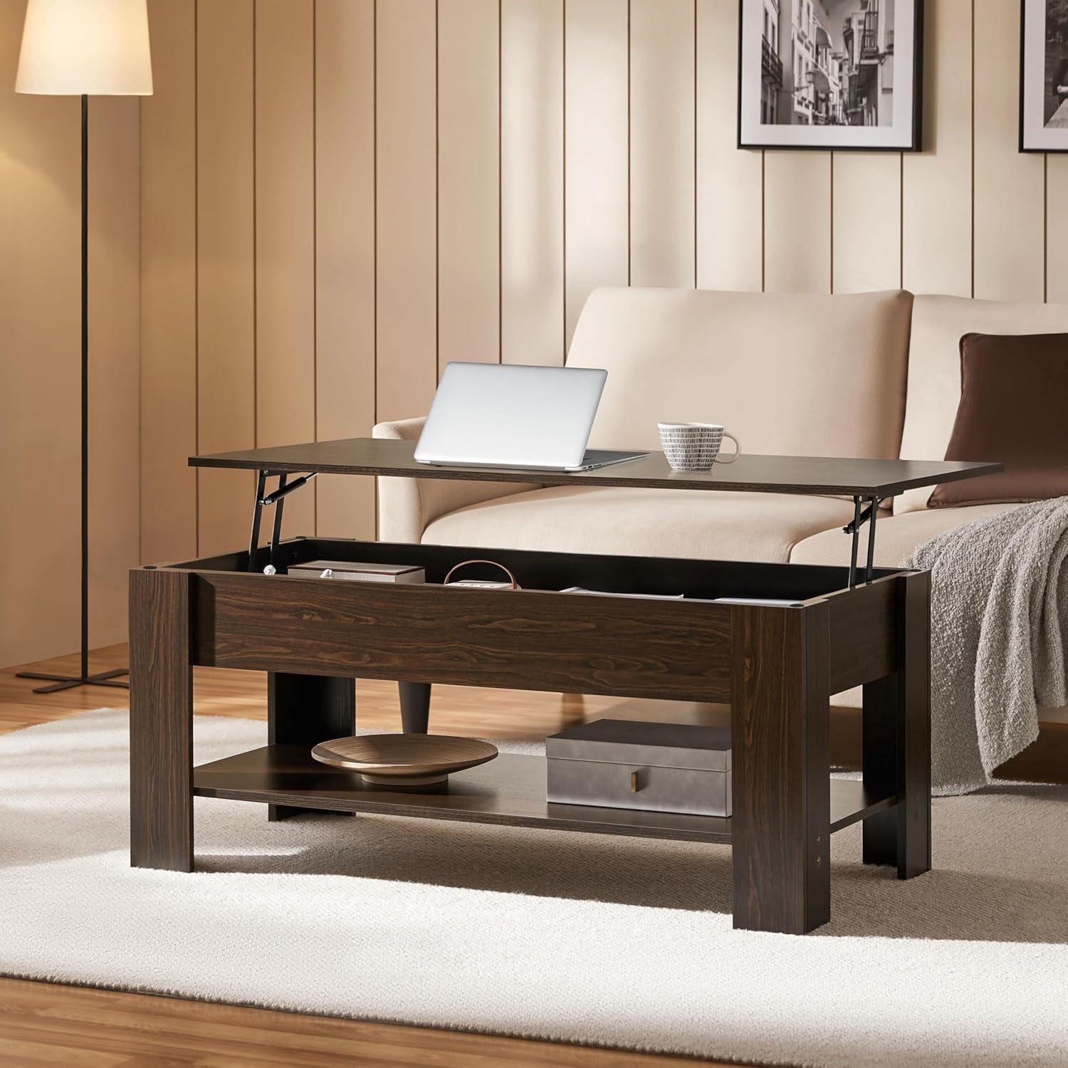 Espresso Lift Top Coffee Table With Hidden Compartment Main image