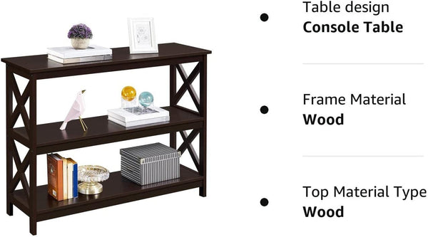 Espresso 3-Tier Console Table With Storage Shelves