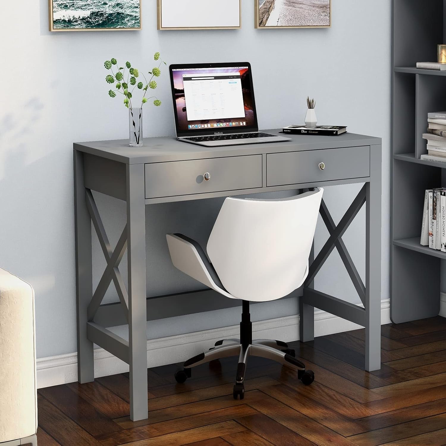 Home Office Desk Grey With Two Drawers Computer Table Main image