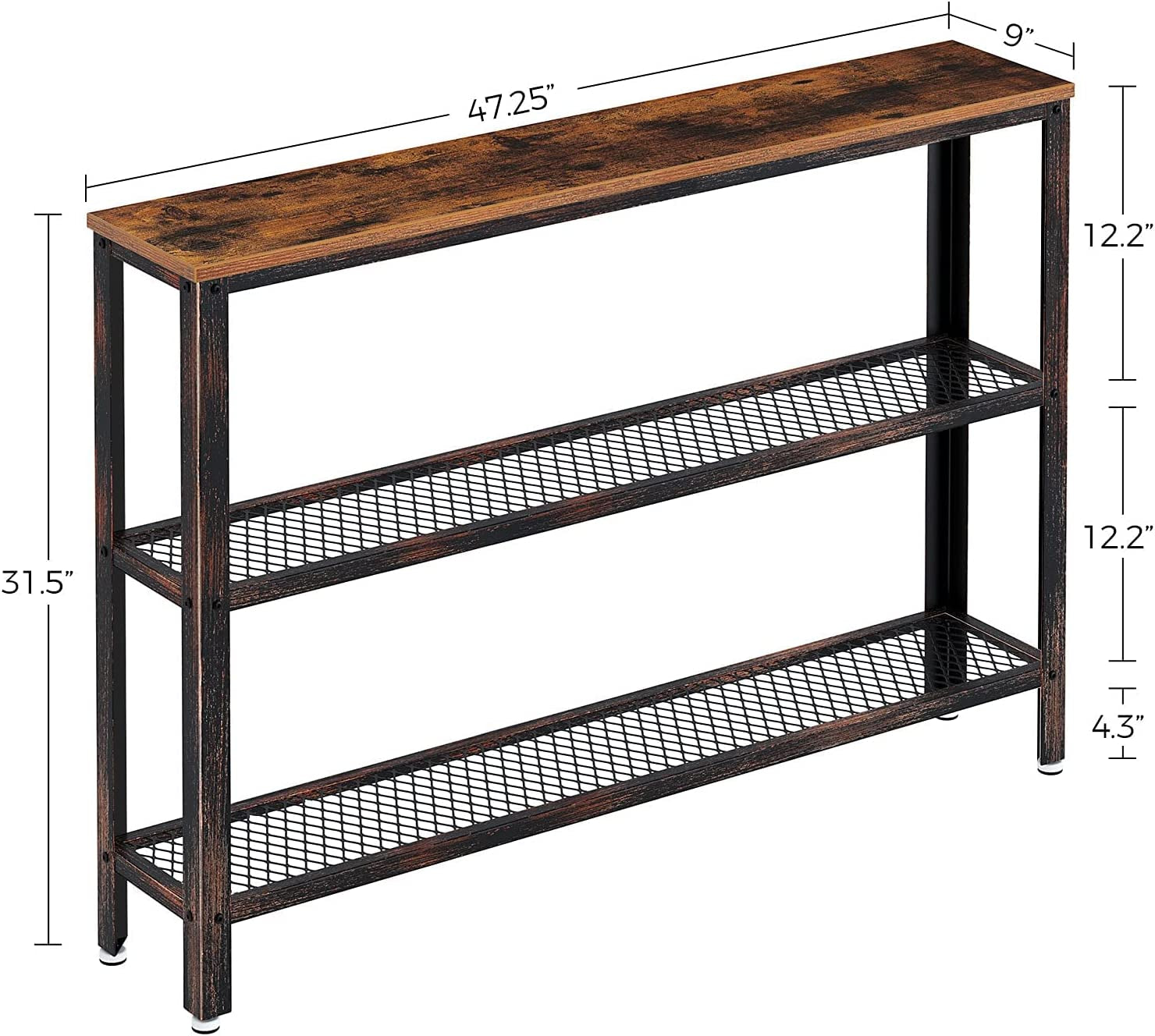 Rustic Console Table 47.25 Inch Long With Mesh Shelves Secondary image