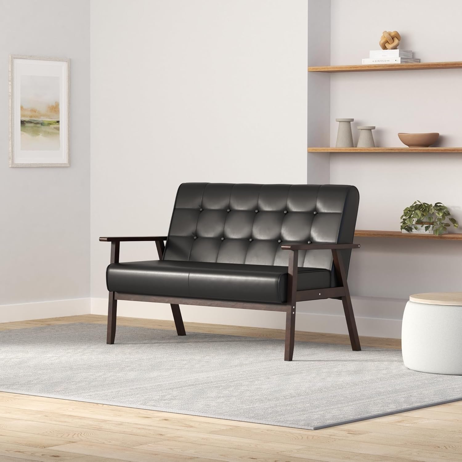 Mid-Century Modern Faux Leather Loveseat Sofa 2-Seat Main image