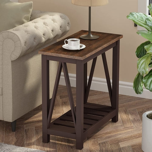 Espresso Narrow End Table With Shelf 23.6 Inch Rustic