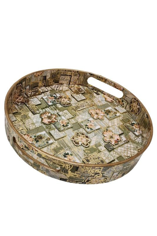 Decorative Wooden Round Serving Trays Multi Print for Home and Kitchen Main image