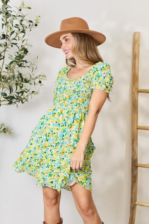 Double Take Smocked Scoop Neck Flounce Sleeve Mini Dress Secondary image