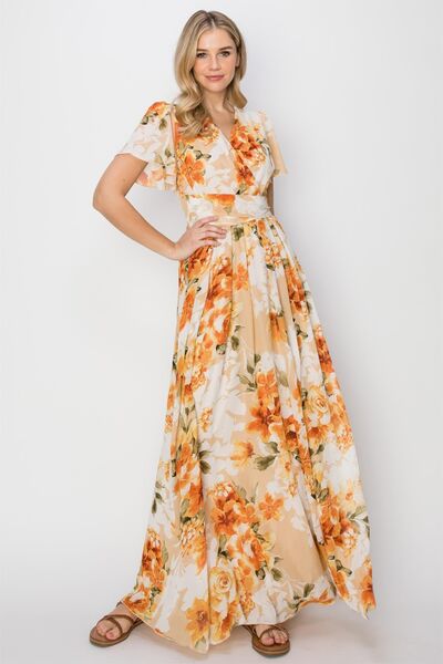 HYFVE Floral Tie Back Short Sleeve Slit Maxi Dress Secondary image