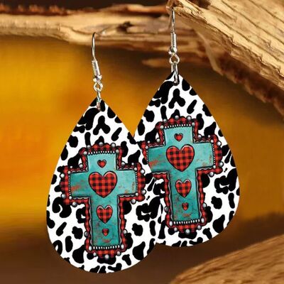 PU Leather Iron Hook Teardrop Earrings Main image