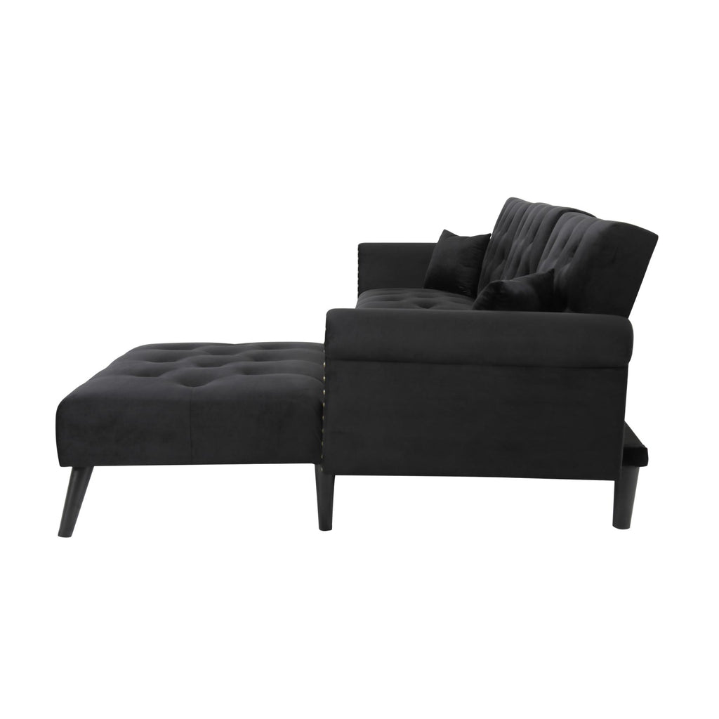 Velvet L-Shaped Sofa Bed – Reversible Sectional Sleeper with Solid Wood Frame