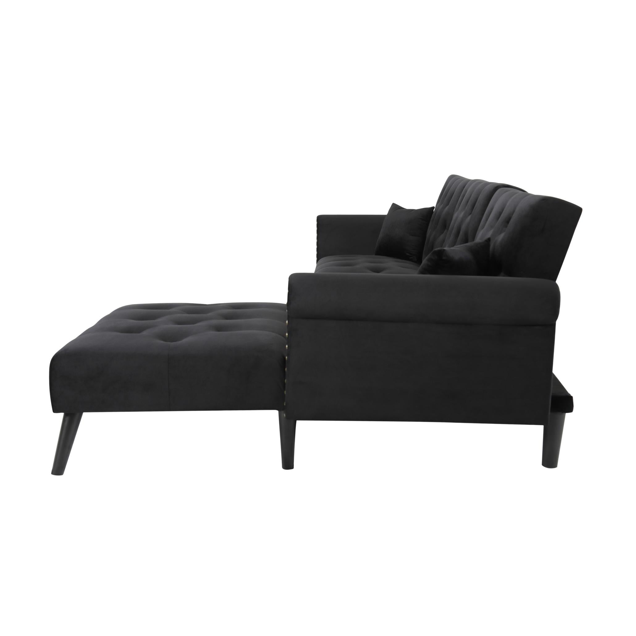 Velvet L-Shaped Sofa Bed – Reversible Sectional Sleeper with Solid Wood Frame
