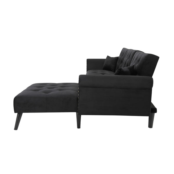 Velvet L-Shaped Sofa Bed – Reversible Sectional Sleeper with Solid Wood Frame