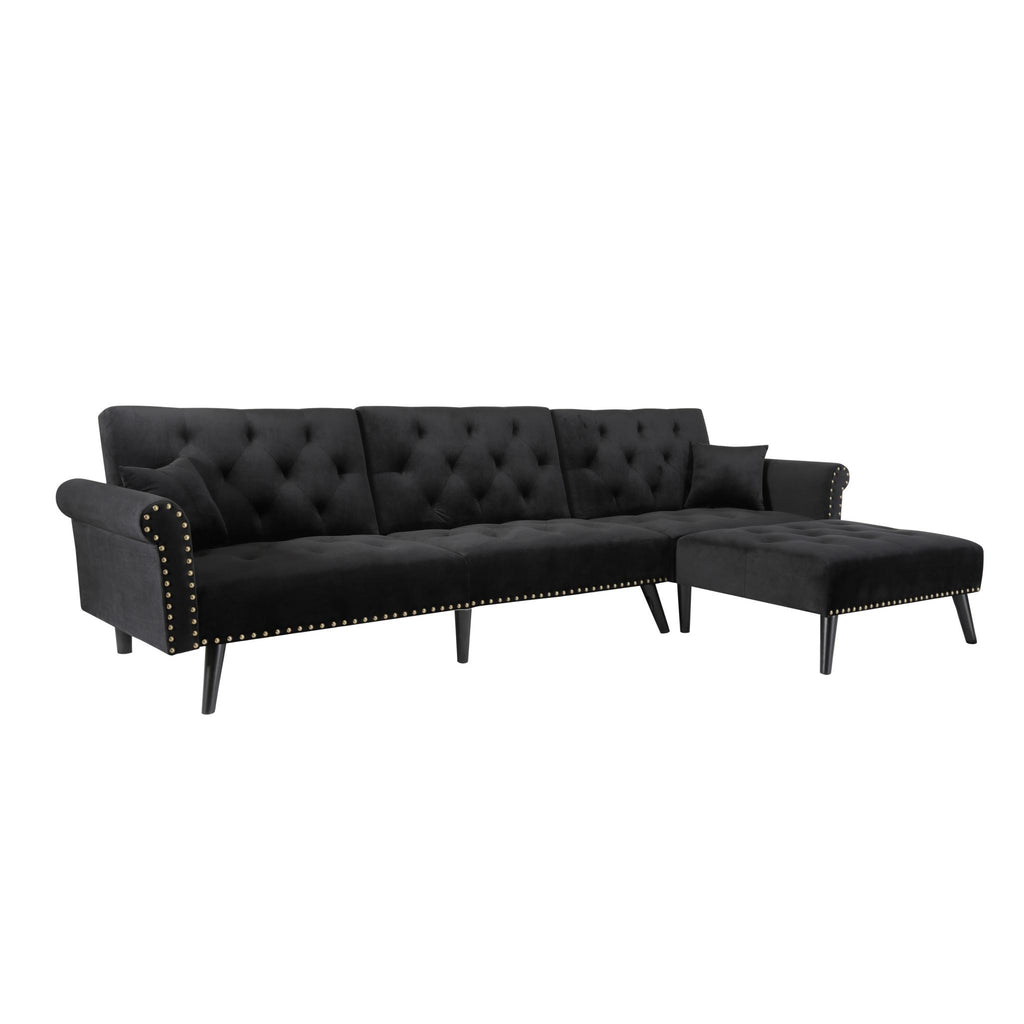 Velvet L-Shaped Sofa Bed – Reversible Sectional Sleeper with Solid Wood Frame