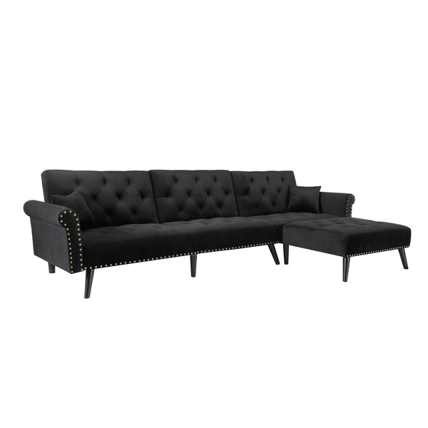 Velvet L-Shaped Sofa Bed – Reversible Sectional Sleeper with Solid Wood Frame