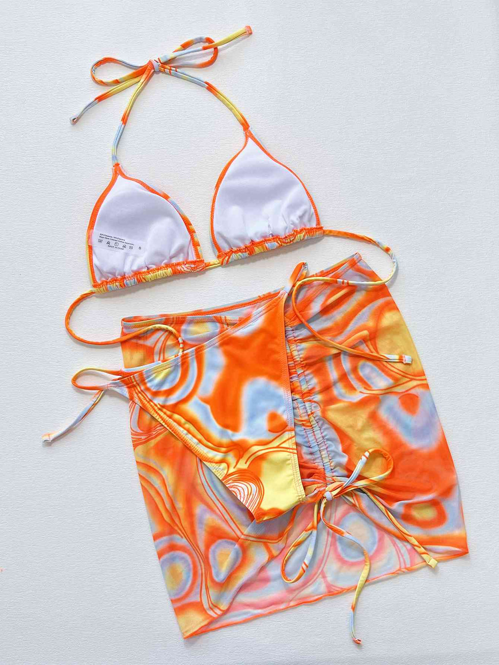 Colorful Drawstring Ruched Three-Piece Bikini Set – Women's Beach Swimwear