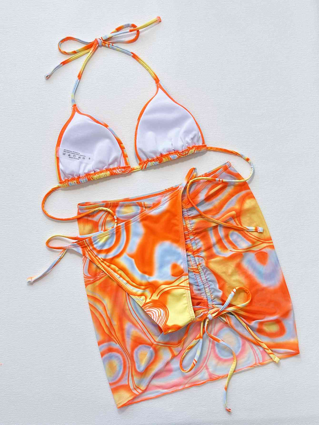 Colorful Drawstring Ruched Three-Piece Bikini Set – Women's Beach Swimwear