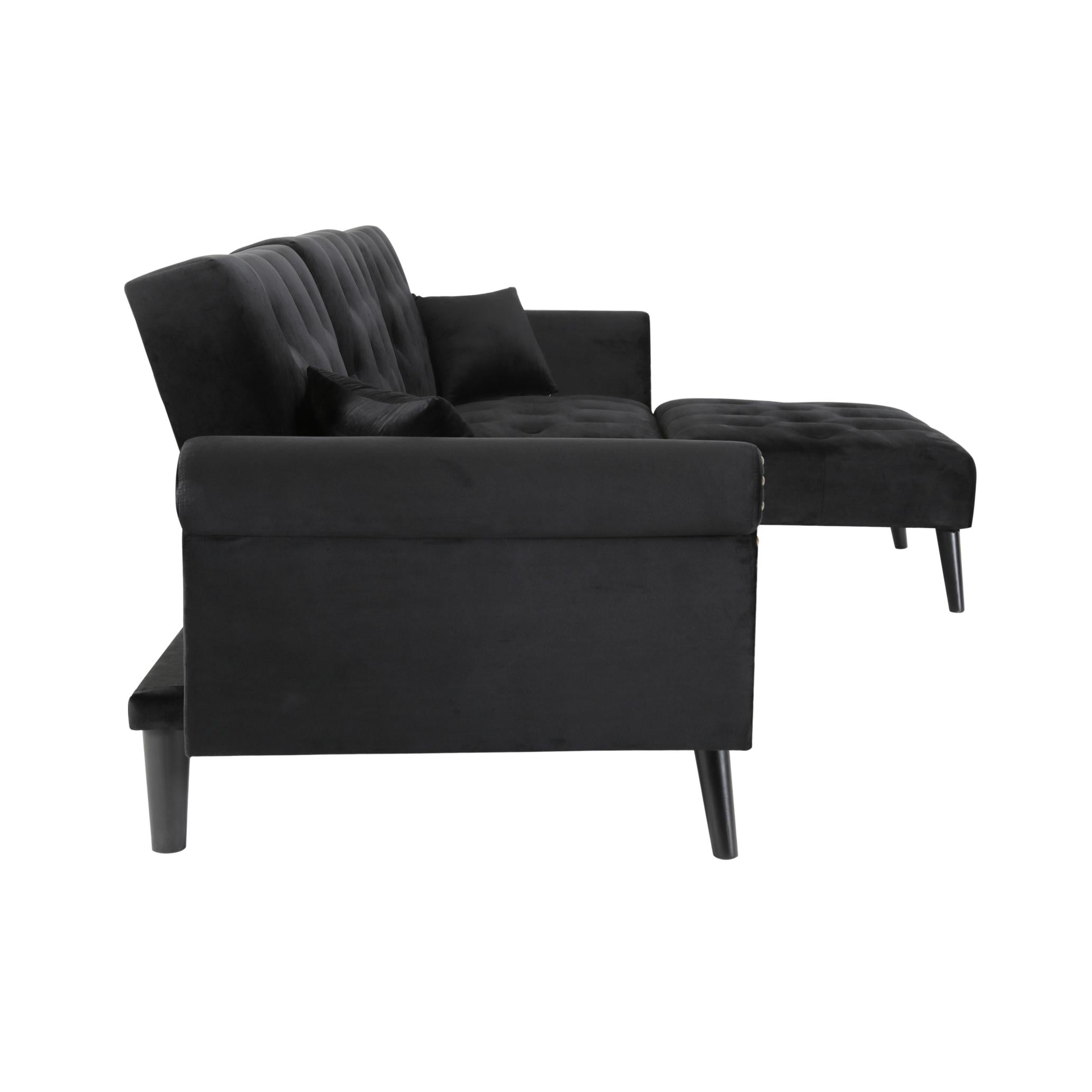 Velvet L-Shaped Sofa Bed – Reversible Sectional Sleeper with Solid Wood Frame